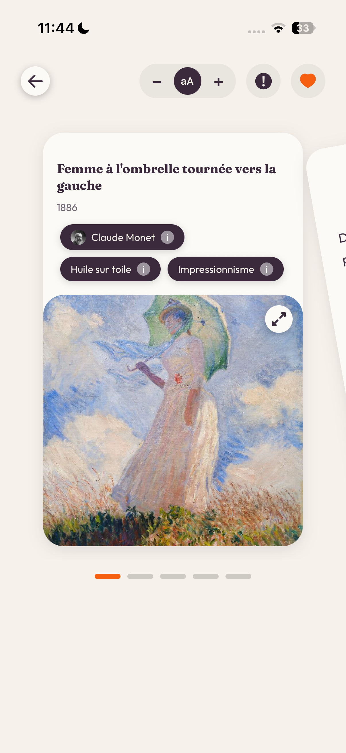 Fiche d'œuvre dans l'application YOMU